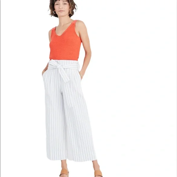 Madewell Tie Waist Huston Crop Pants in Stripe NWT
